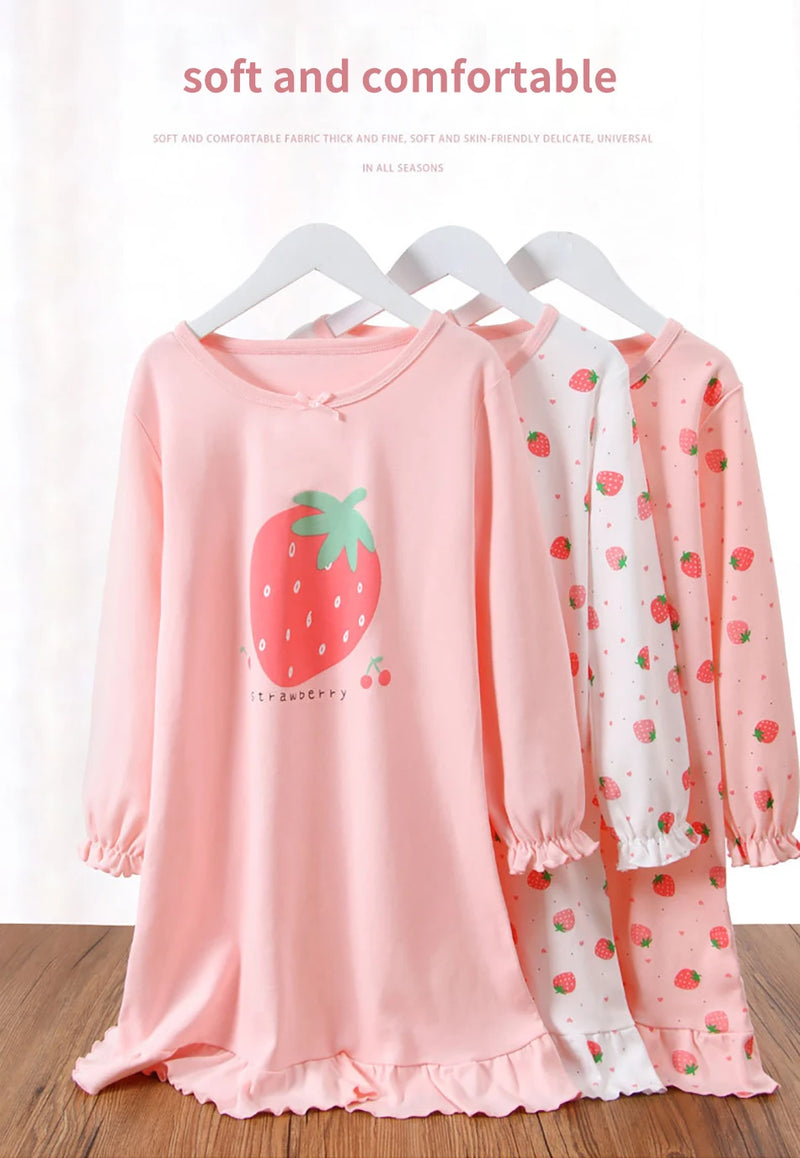 ملابس نوم عصرية مريحة وناعمة من القطن للفتيات بأكمام طويلة قمصان نوم أميرات للأطفال مريحة للأطفال