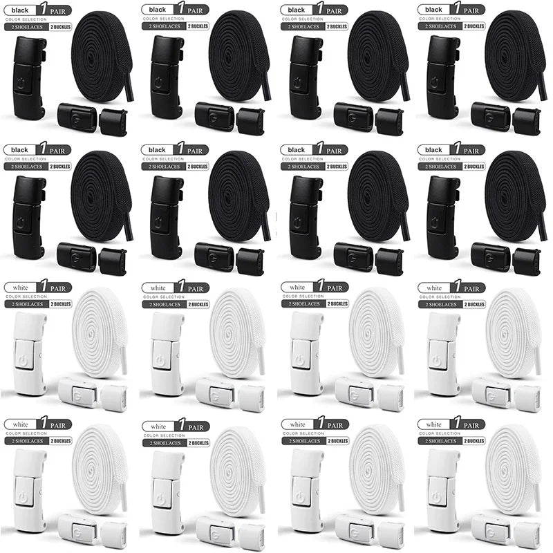 أربطة أحذية بدون رباط مقاس 8 مم، أربطة أحذية بقفل ضاغط بدون رباط، أربطة مرنة للأحذية الرياضية للأطفال والكبار، أربطة أحذية مسطحة واسعة للأحذية