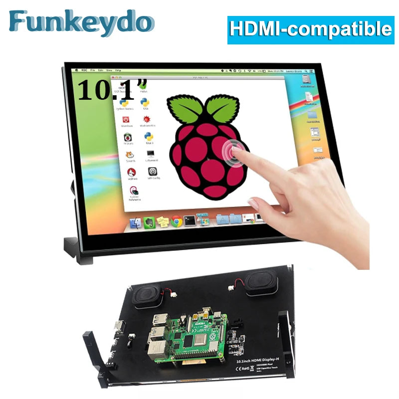 شاشة Raspberry Pi 5 LCD تعمل باللمس IPS مقاس 10.1 بوصة بدقة 1024X600 ومتوافقة مع HDMI لجهاز كمبيوتر شخصي صغير Raspberry Pi 3B+ 4B PS4