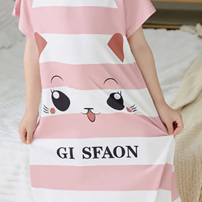 Summer Sleepwear for Girls Short-Sleeve Cartoon Unicorn Dino Nightgown Children Sleeping Clothes for Little Kids Bedtime Dress