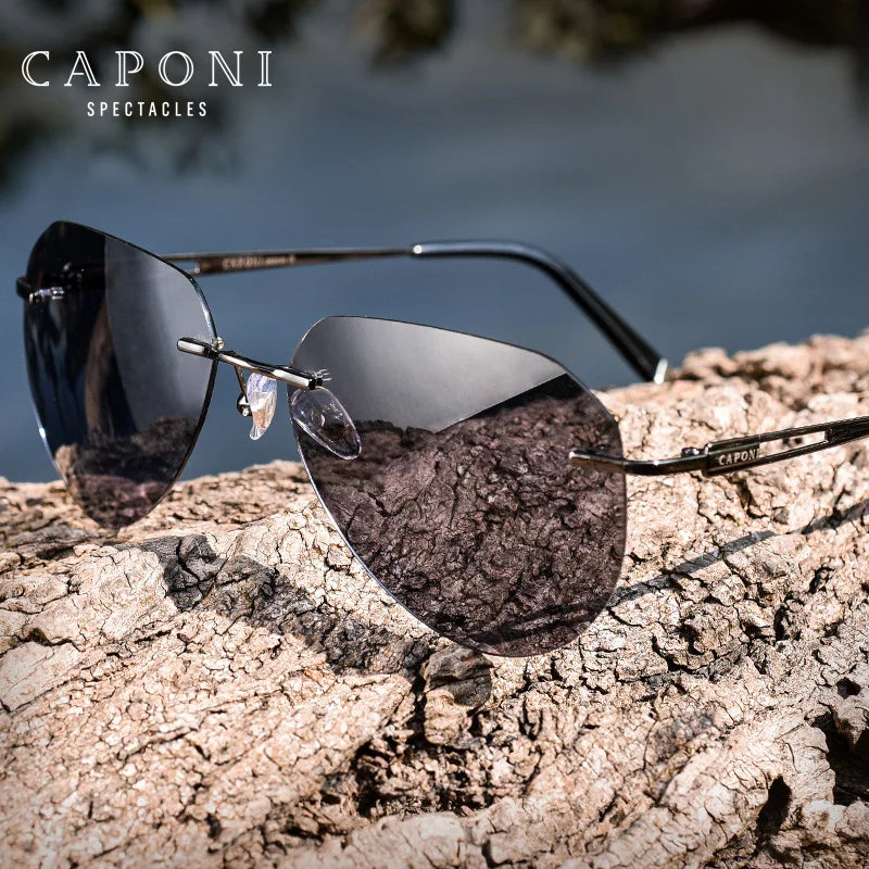 نظارات شمسية جديدة من كابوني للرجال، مستقطبة، عدسات فوتوكرومية سوداء، خفيفة الوزن للغاية، بدون إطار، نظارات قيادة BS22003