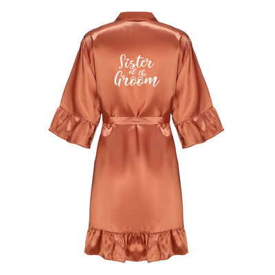 رداء زفاف العروس ووصيفة العروس للنساء هدايا حفلات الزفاف فستان الفريق ثوب حرير ساتان ملابس نوم كيمونو مع كشكشة حرف أبيض