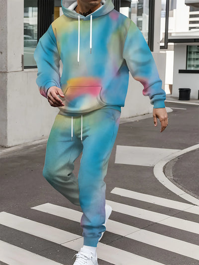 بدلة رياضية رجالية بغطاء للرأس مطبوعة ثلاثية الأبعاد بألوان متدرجة للخريف، بنطال رياضي كاجوال عصري، طقم رياضي مكون من قطعتين، ملابس رجالية