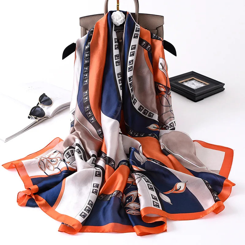 180*90 سم أوشحة حريرية كلاسيكية مطبوعة على الشاطئ الصيفي، شال نسائي، وشاح نسائي، غطاء رأس، وشاح، وشاح شيفون، حجاب نسائي