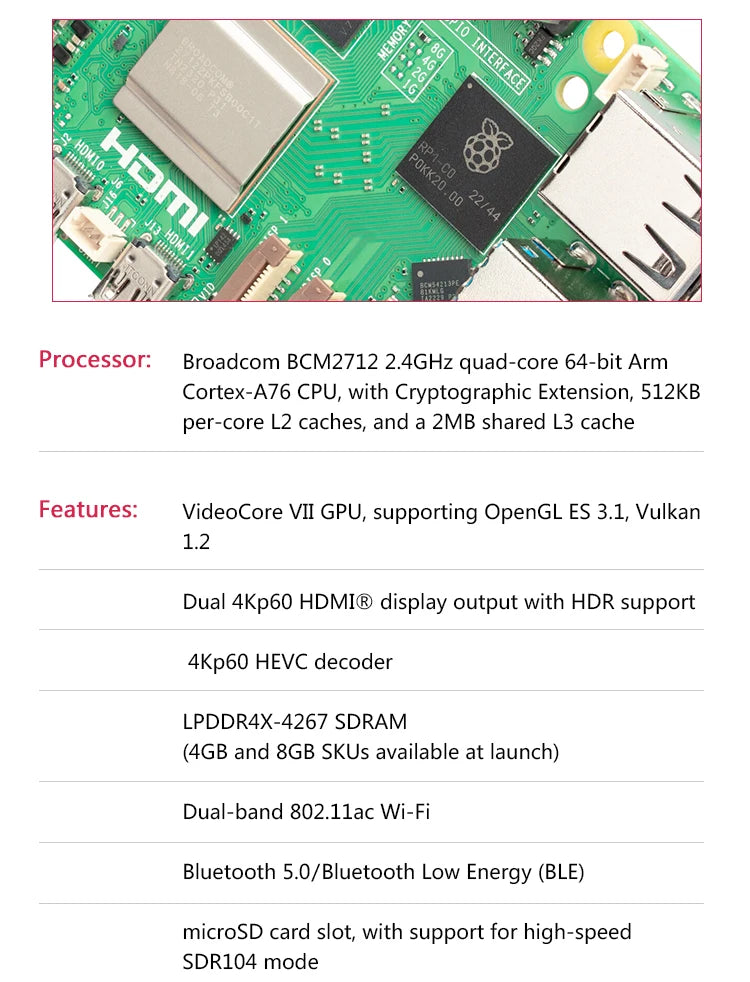 لوحة Raspberry Pi 5 Cortex-A76 Linux 4GB 8GB Arm Board Python Programlama PCIe Gigabit Ethernet USB3.0