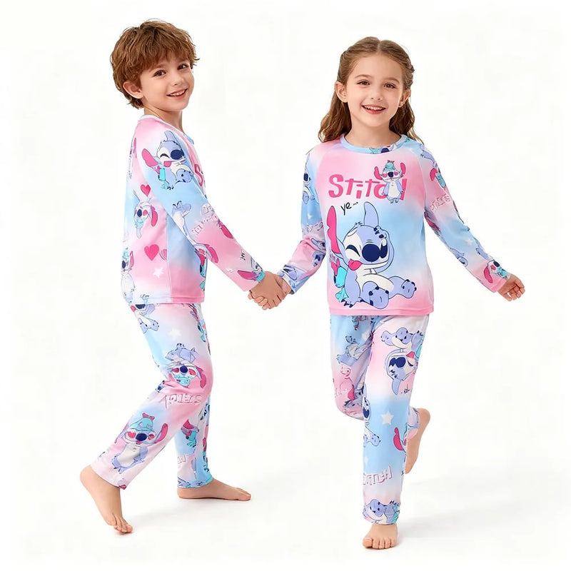 طقم بيجامات ناعم بأكمام كاملة من Lilo &amp; Stitch مناسب لفصل الربيع والخريف والشتاء للبنات، ملابس نوم مريحة للأطفال، ملابس نوم مريحة