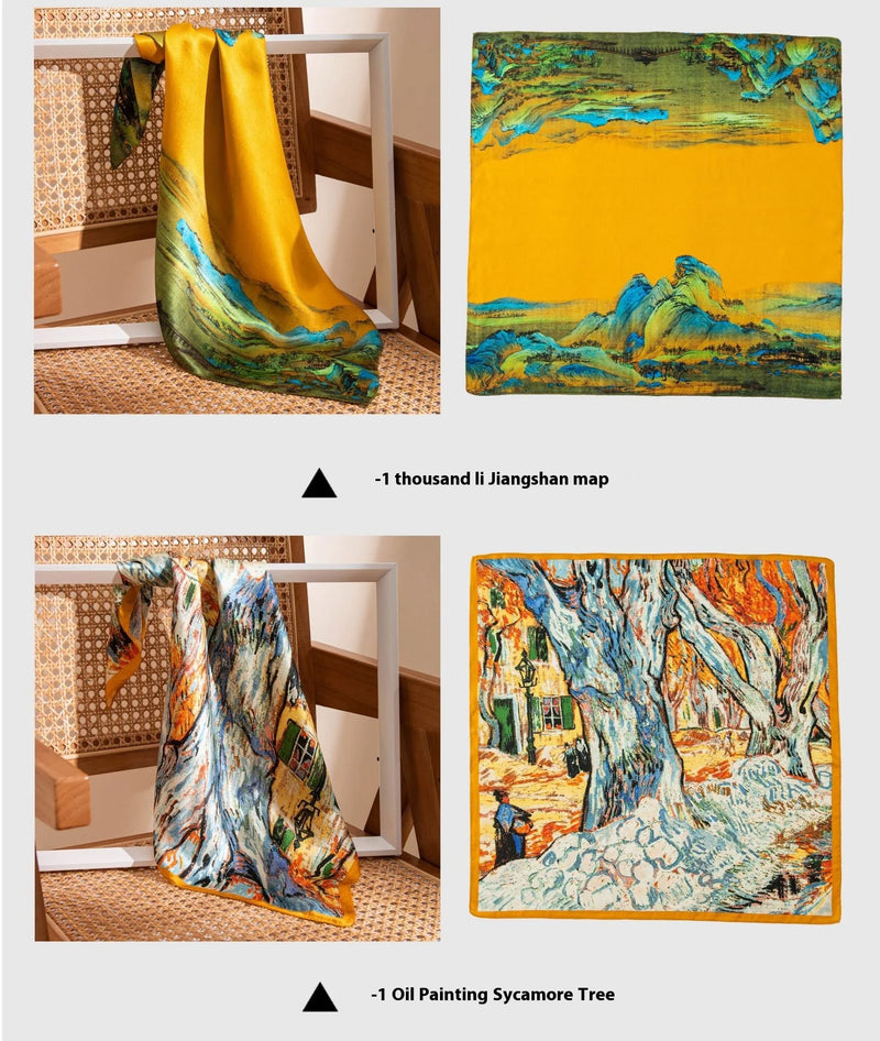 وشاح حريري مربع فاخر مطبوع باللون الأصفر بتصميم ريترو جديد لعام 2025 مصنوع من حرير التوت بنسبة 100% من فور سيزونز