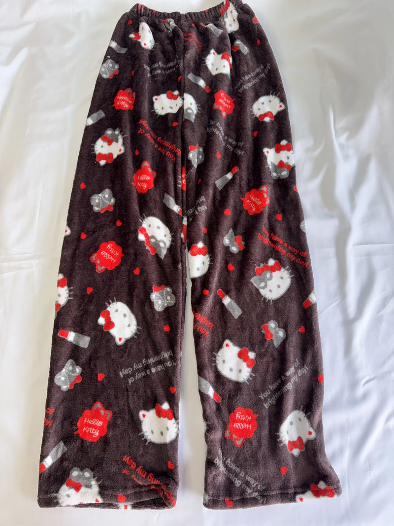 بنطلون بيجامة من الفلانيل من Hello Kitty Kuromi، أنمي، كرتون، Sanrio، بنطلون منزلي، ملابس نوم منزلية للزوجين، بنطلون، ملابس منزلية ترفيهية