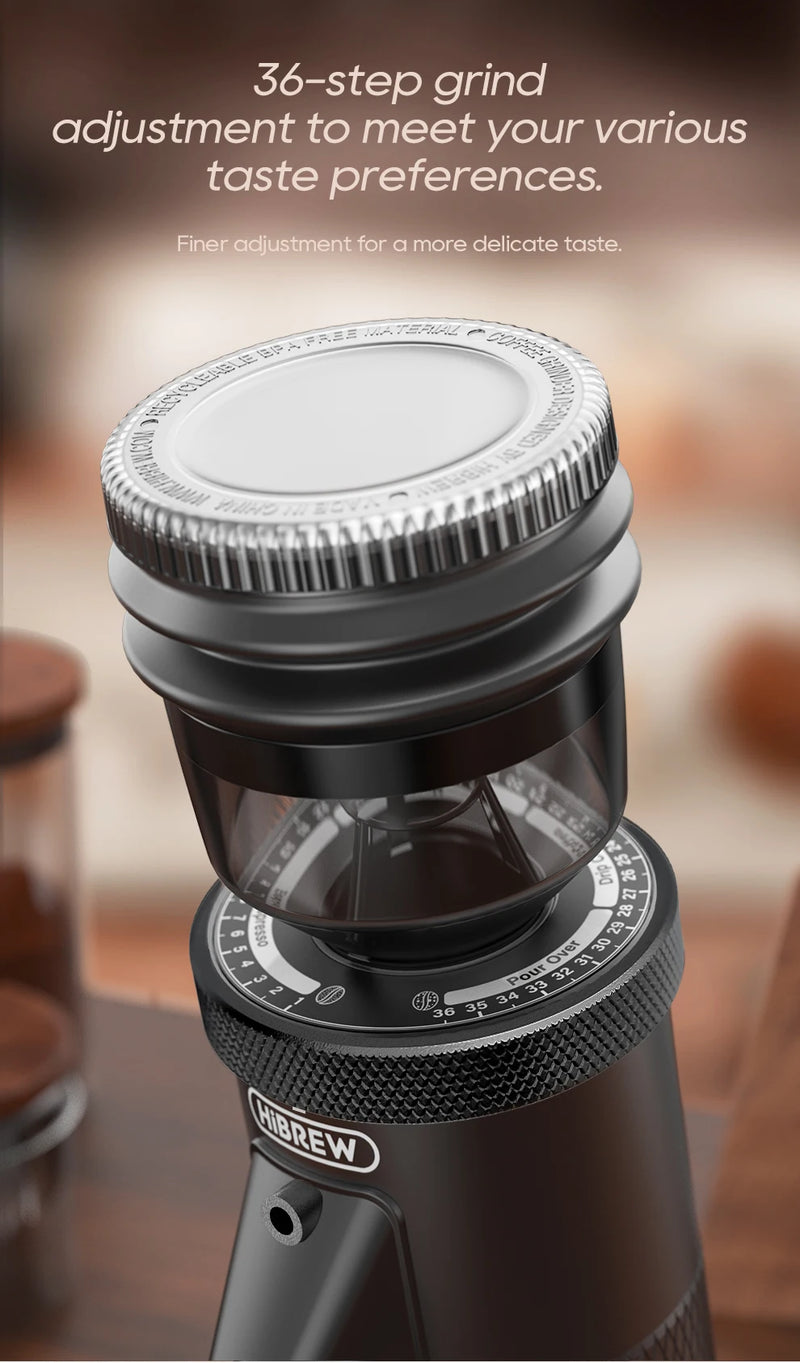 مطحنة قهوة كهربائية مخروطية صغيرة محمولة من HiBREW G5 مقاس 48 مم، مطحنة حبوب قهوة للمطبخ للإسبريسو والقهوة التركية