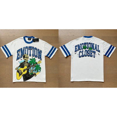 تي شيرت رجالي ونسائي فضفاض كاجوال برقبة دائرية وأكمام قصيرة، مطبوع عليه ملاك من High Street Fashion Hot Drill Streetwear MIXED EMOTION
