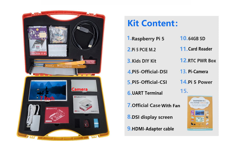 مجموعة Raspberry Pi 5 الكاملة أو لوحة PI5 4GB 8GB PCIE-NVME-SSD + شاشة LCD + علبة + طاقة + DIY + كابل UART + RTC-BOX + SD