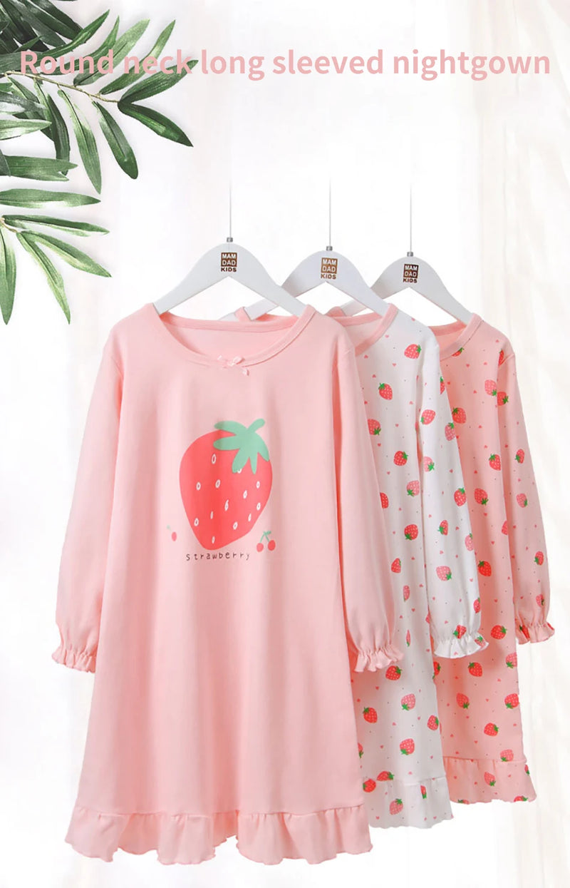 ملابس نوم عصرية مريحة وناعمة من القطن للفتيات بأكمام طويلة قمصان نوم أميرات للأطفال مريحة للأطفال