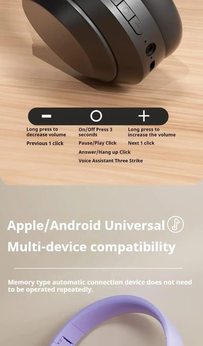 #سماعات رأس لاسلكية بتقنية البلوتوث 5.3 فوق الأذن، سماعات رأس ستيريو عالية الدقة، سماعة رأس رياضية حقيقية للألعاب، مشغل موسيقى TF/AUX مع ميكروفون عالي الدقة، هدايا