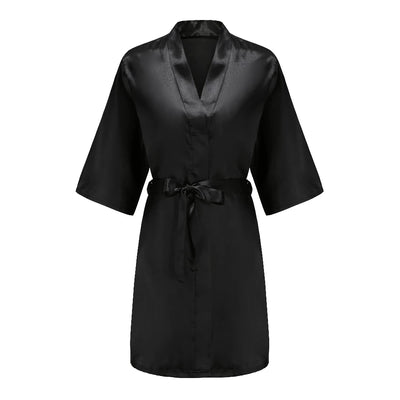 رداء نسائي أسود من الساتان الحريري لحفلات الزفاف وحفلات الزفاف ووصيفات العروس وأرواب كيمونو وملابس نوم
