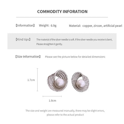 أقراط أذن دائرية مجوفة من الزركون للنساء، أقراط أذن فريدة غير منتظمة من اللؤلؤ الصناعي، مناسبة لحفلات الزفاف M1
