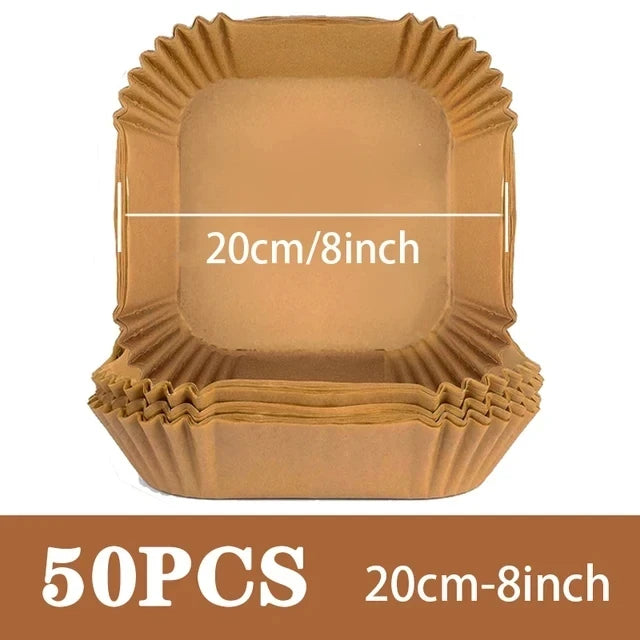 50 قطعة من ورق المقلاة الهوائية القابل للاستخدام مرة واحدة، ورق غير لاصق للخبز، بطانات ورق المقلاة الهوائية المستديرة، ملحقات ورقية للمطبخ
