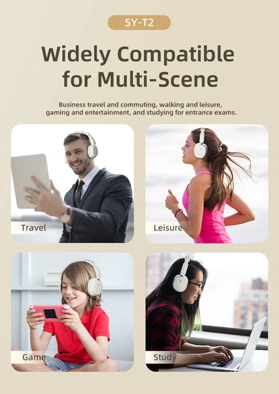 سماعة رأس بلوتوث أصلية SY-T2 عالية الجودة مع ميكروفون لاسلكي لتقليل الضوضاء وسماعات رأس سلكية للاعبين