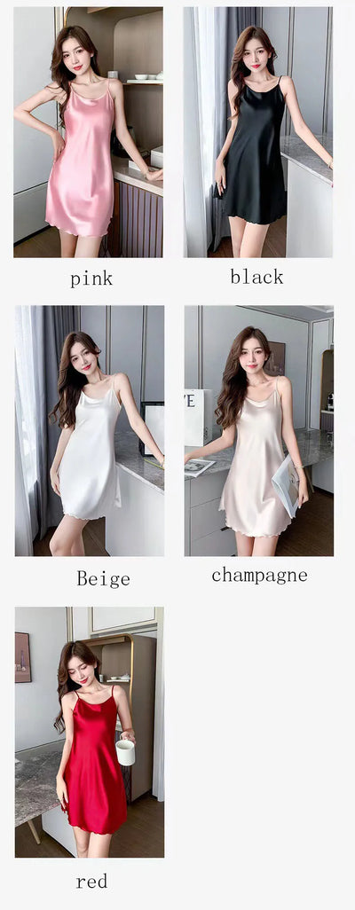 قمصان نوم حرير نسائية مثيرة، ملابس نوم صيفية، بيجامات، فستان بدون ظهر، ملابس نوم مريحة، ملابس نوم نسائية