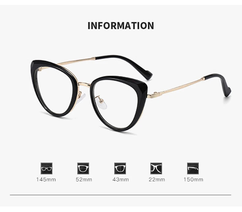 نظارات قصر النظر العصرية ذات التصميم المعدني على شكل عين القطة، غير عاكسة للضوء، متغيرة اللون، مضادة لقصر النظر، 038