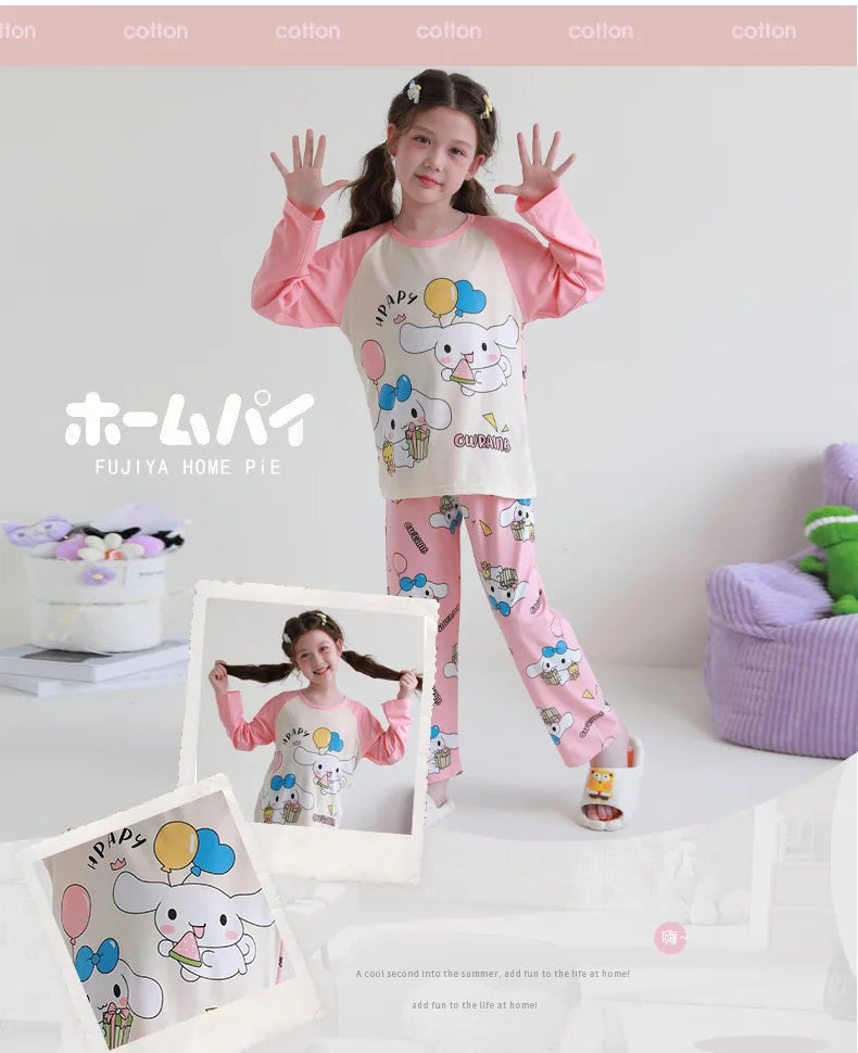 بيجامات أطفال من سانريو كورومي ماي ميلودي كاواي بوشاكو سينامورول قطن خالص بأكمام طويلة طقم ملابس نوم منزلي للأطفال برسومات كرتونية