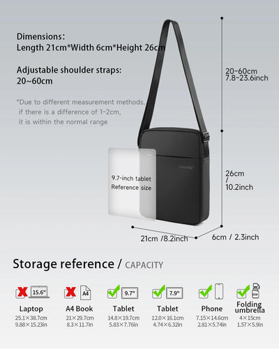 حقائب كتف من Tigernu للرجال، حقائب رسول، حقائب كروسبودي من مادة TPU، حقيبة أنيقة للرجال لأجهزة iPad مقاس 9.7 بوصة، حقيبة سفر صغيرة بحزام