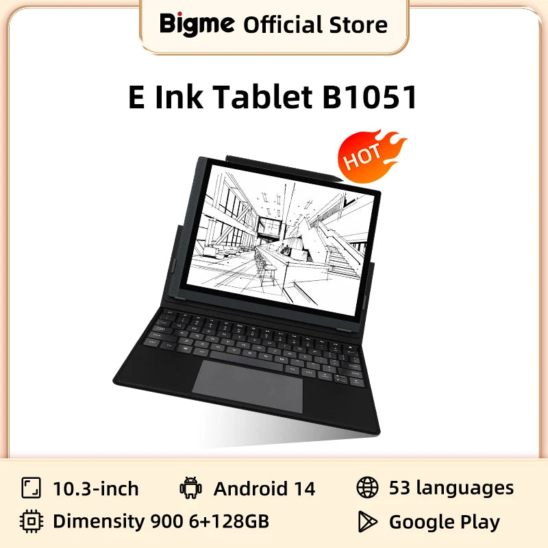 قارئ الكتب الإلكترونية Bigme B1051 مقاس 10.3 بوصة، يعمل بنظام Android 14، جهاز لوحي للكتب الإلكترونية، Demensity 900، 6+128 جيجابايت، حبر إلكتروني، B1051 Lite 4+64 جيجابايت