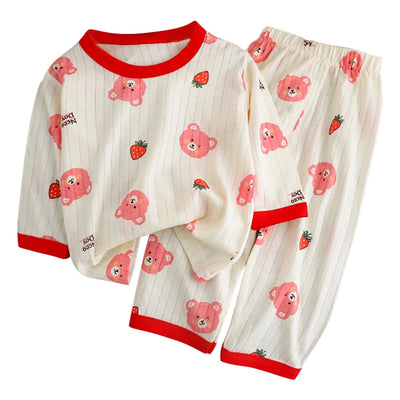 طقم بيجامات صيفي لطيف ومريح للأطفال بأكمام طويلة وملابس نوم قطنية وغرف مكيفة