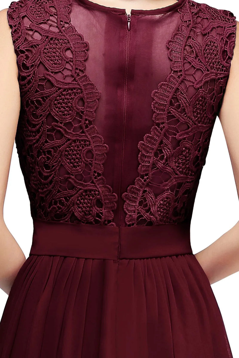 فساتين وصيفات العروس الكلاسيكية الوردية الأنيقة من الدانتيل والشيفون على شكل حرف A وظهر وهمي ماكسي رسمي لحفلات الزفاف والسهرة الرسمية