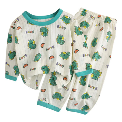 طقم بيجامات صيفي لطيف ومريح للأطفال بأكمام طويلة وملابس نوم قطنية وغرف مكيفة