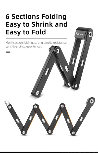 قفل دراجة محمول قابل للطي من ويست بايكينج، قفل أمان متين مضاد للسرقة، قفل دراجة كهربائية، ملحقات دراجات الطرق الجبلية