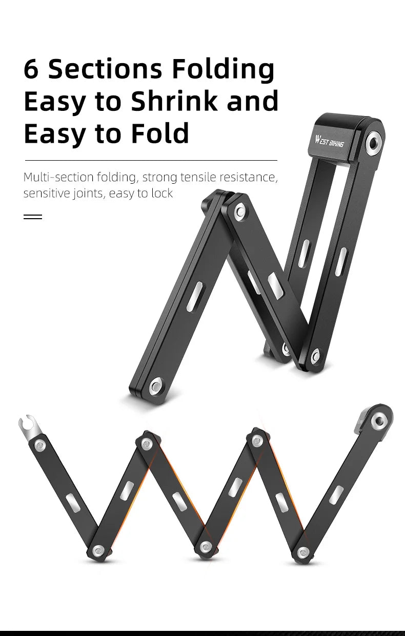 قفل دراجة محمول قابل للطي من ويست بايكينج، قفل أمان متين مضاد للسرقة، قفل دراجة كهربائية، ملحقات دراجات الطرق الجبلية