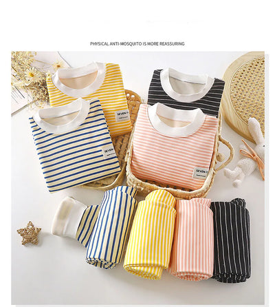 مجموعة ملابس دافئة للأطفال مبطنة بالصوف للأطفال الأولاد والبنات ملابس داخلية مخططة مجموعة ملابس نوم مثالية للمنزل بيجامات الخريف والشتاء