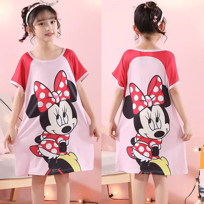 ملابس منزلية للأطفال من MINISO فستان نوم صيفي بأكمام قصيرة من Disney Hello Kitty Cat، بيجامات للبنات الصغار، ثوب نوم، ملابس نوم