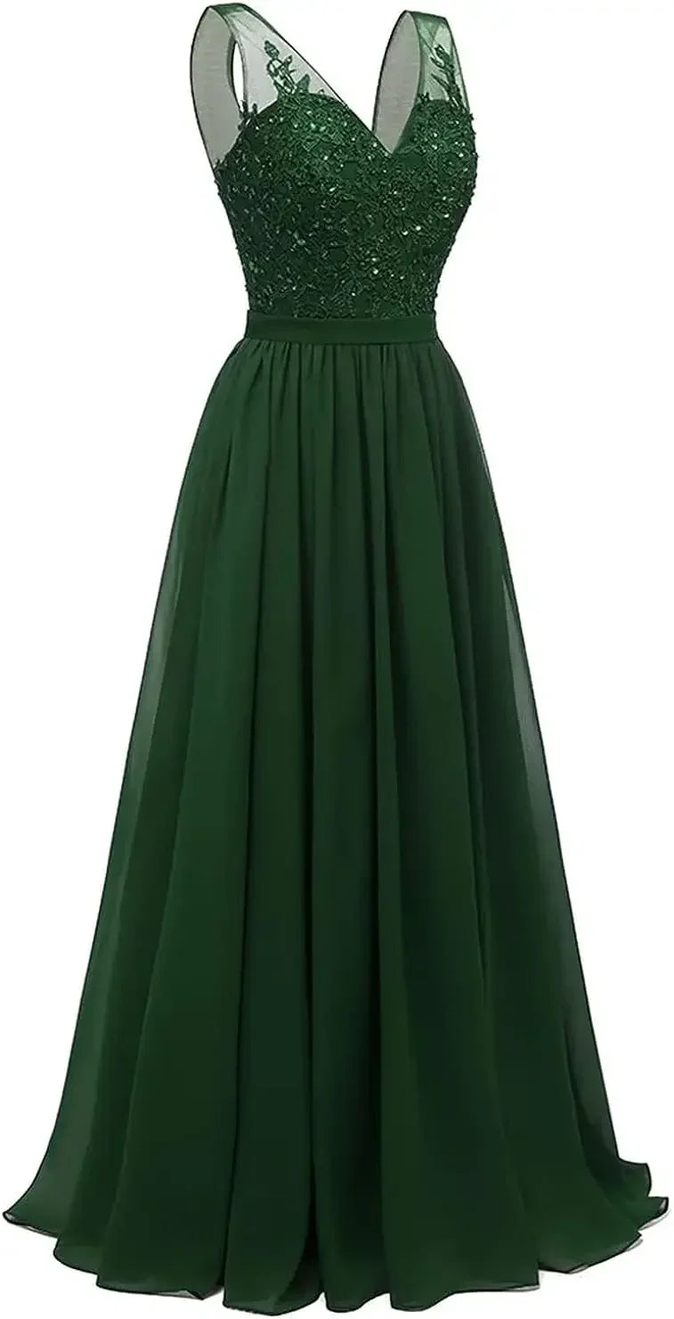 فساتين وصيفات العروس من الشيفون باللون الفيروزي بفتحة على شكل حرف V، طويلة من الدانتيل، مطرزة بالخرز، فساتين سهرة رسمية، توصيل مجاني، ضيف، حفل زفاف