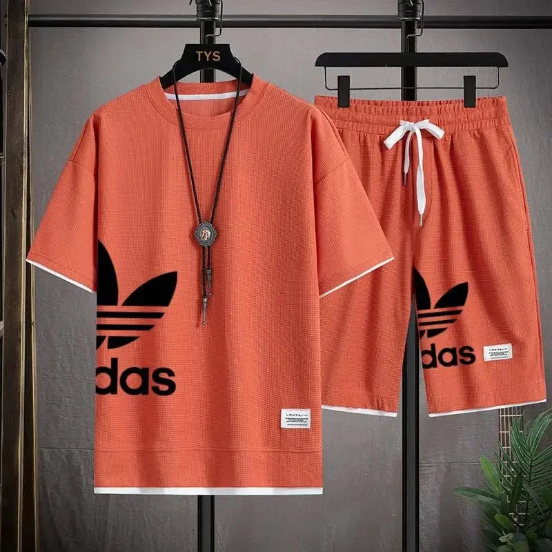مجموعة ملابس رياضية رجالية جديدة لصيف 2025، مجموعة مكونة من قطعتين من تي شيرت + شورت عصري للرجال غير رسمي لكرة السلة