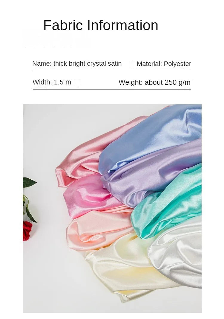 قماش ساتان كريستالي لامع سميك وثقيل بالمتر للملابس والفساتين وديكورات هانفو وقماش الخياطة اليدوي بلون أزرق سادة ومضاد للتجاعيد