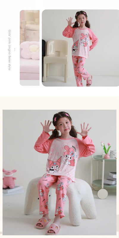 بيجامات أطفال من سانريو كورومي ماي ميلودي كاواي بوشاكو سينامورول قطن خالص بأكمام طويلة طقم ملابس نوم منزلي للأطفال برسومات كرتونية