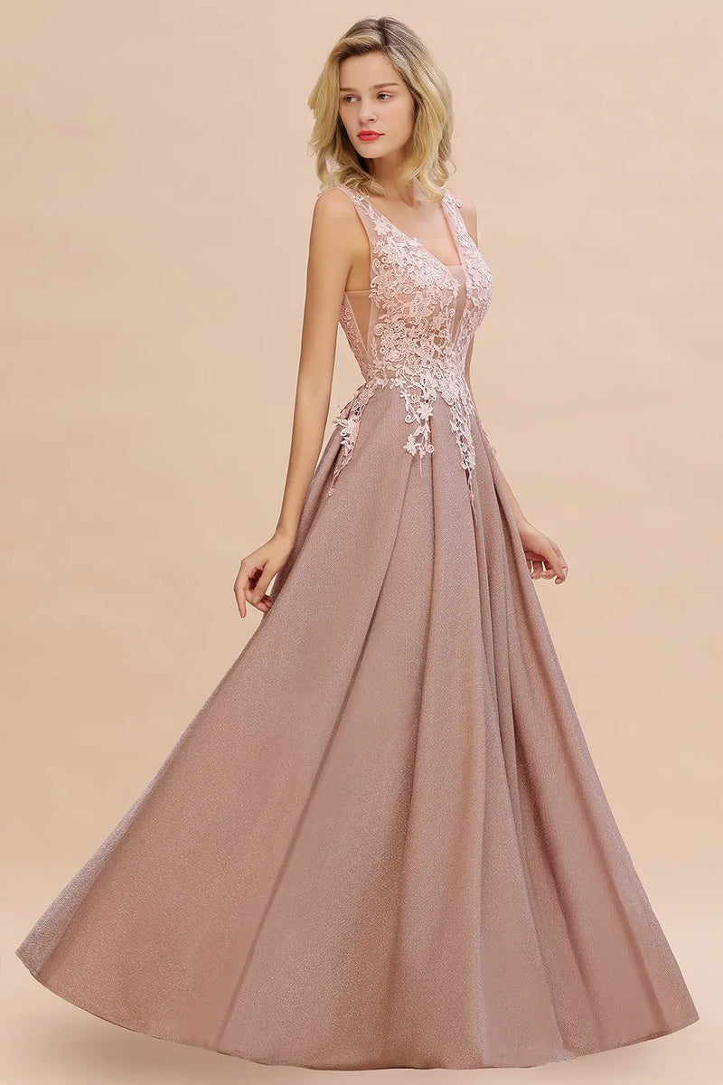 فساتين وصيفات العروس من الدانتيل بفتحة على شكل حرف V لحفلات التخرج مع زخارف وهمية للعروس وحفلات الزفاف وفساتين الحفلات الراقصة وفساتين المناسبات الرسمية