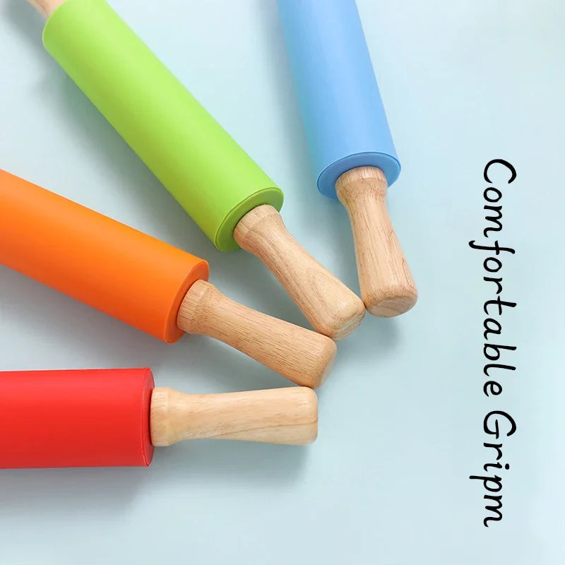 دبوس عجن غير لاصق من السيليكون بمقبض خشبي، أداة مطبخ للطبخ والخبز، عجينة المعكرونة والبسكويت