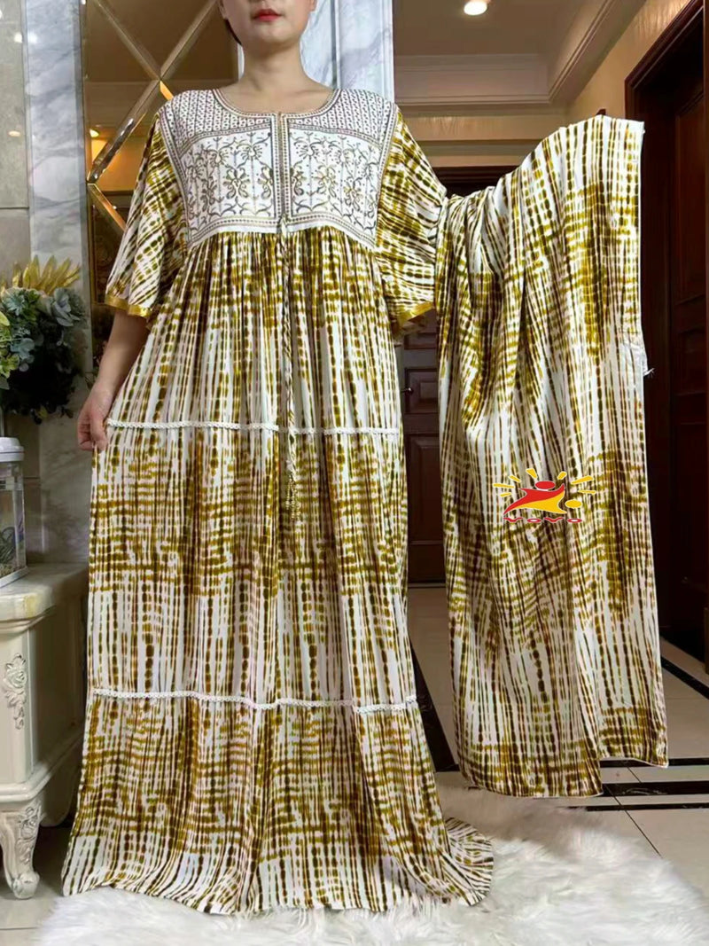 فستان صيفي جديد لعام 2025 عباية إسلامية بأكمام قصيرة وخصر مجمع مزهر فضفاض من بوبو ماكسي إسلامي للنساء ملابس عباية أفريقية