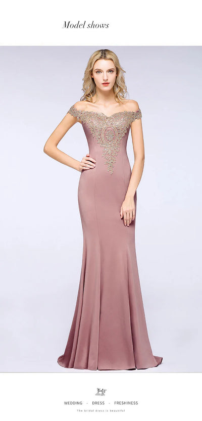 فساتين وصيفات العروس مثيرة مزينة بالذهب اللامع للنساء بدون أكتاف حورية البحر طويلة على شكل حرف A لحفلات الزفاف والضيوف