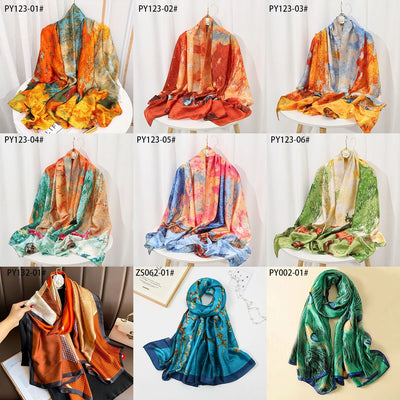 2024 جديد شال حرير ساتان حجاب نسائي شالات مرقعة وشاح رأس نسائي شال أنيق شال ناعم من الباشمينا