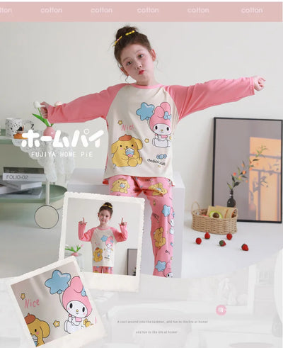 بيجامات أطفال من سانريو كورومي ماي ميلودي كاواي بوشاكو سينامورول قطن خالص بأكمام طويلة طقم ملابس نوم منزلي للأطفال برسومات كرتونية