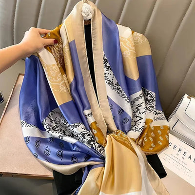 180*90 سم أوشحة حريرية كلاسيكية مطبوعة على الشاطئ الصيفي، شال نسائي، وشاح نسائي، غطاء رأس، وشاح، وشاح شيفون، حجاب نسائي