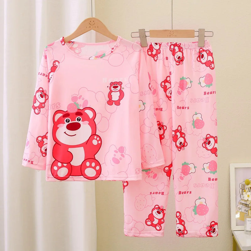 طقم بيجامات أطفال من قطعتين من الرسوم المتحركة بتصميم كرايون شين تشان بأكمام طويلة وبنطلون للبنات الصغار، ملابس نوم فضفاضة ولطيفة