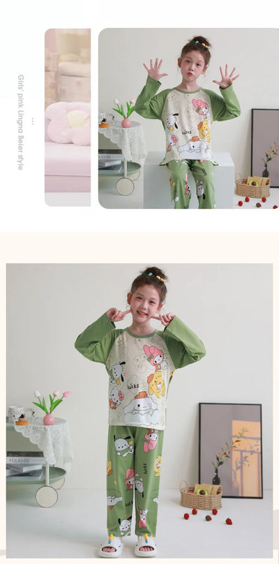 بيجامات أطفال من سانريو كورومي ماي ميلودي كاواي بوشاكو سينامورول قطن خالص بأكمام طويلة طقم ملابس نوم منزلي للأطفال برسومات كرتونية