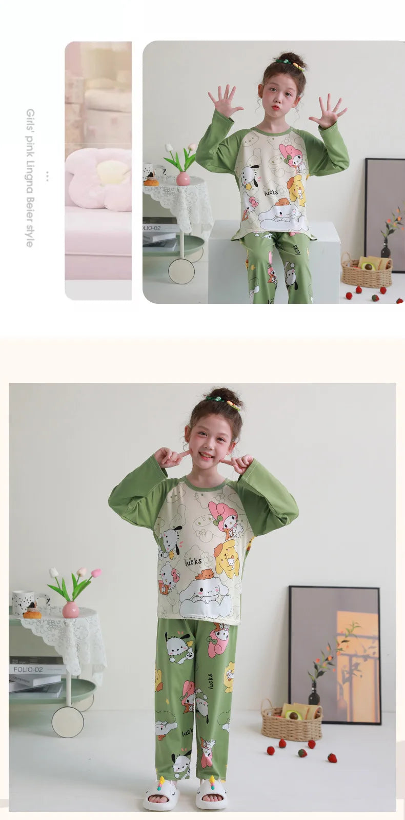 بيجامات أطفال من سانريو كورومي ماي ميلودي كاواي بوشاكو سينامورول قطن خالص بأكمام طويلة طقم ملابس نوم منزلي للأطفال برسومات كرتونية