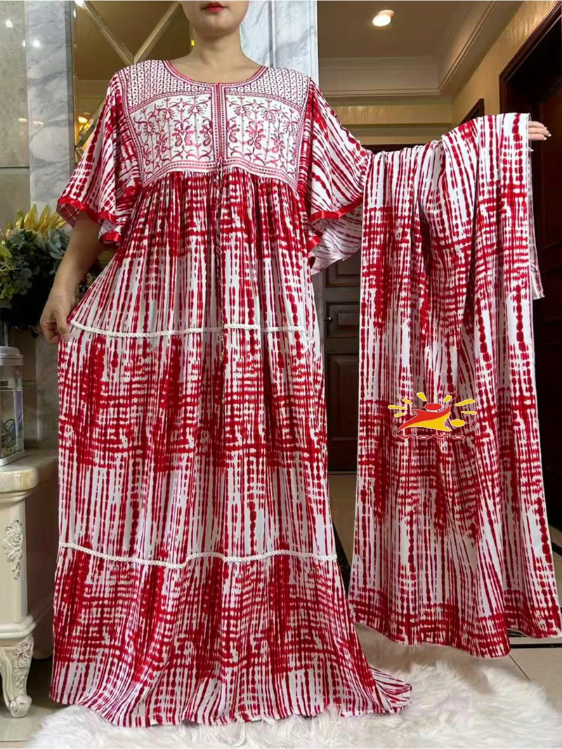 فستان صيفي جديد لعام 2025 عباية إسلامية بأكمام قصيرة وخصر مجمع مزهر فضفاض من بوبو ماكسي إسلامي للنساء ملابس عباية أفريقية