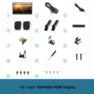 شاشة Raspberry Pi 5 LCD تعمل باللمس IPS مقاس 10.1 بوصة بدقة 1024X600 ومتوافقة مع HDMI لجهاز كمبيوتر شخصي صغير Raspberry Pi 3B+ 4B PS4