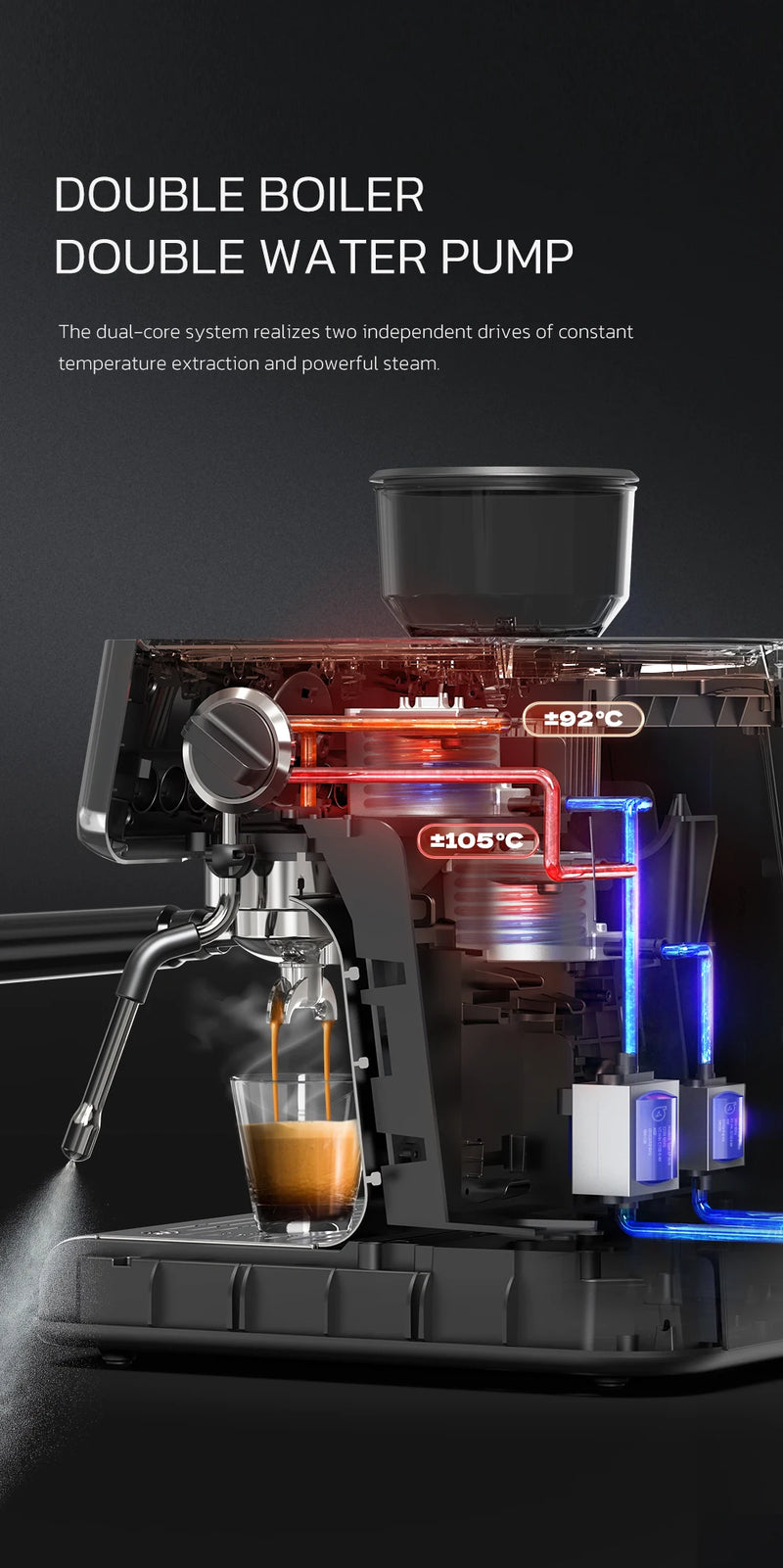 ماكينة صنع قهوة HiBREW بنظام الغلاية المزدوجة Barista Pro 20Bar من حبوب البن إلى الإسبريسو مع مجموعة كاملة للمقهى والفندق والمطعم H7A